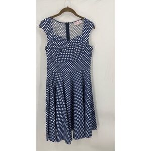 Bell Pogue, cotton blue and white polka dot 1950s-inspired retro swing dress M